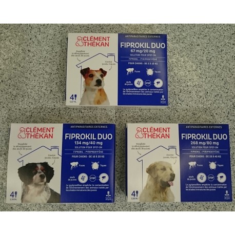 FIPROKIL DUO chiens taille S, M, L, XL boite de 4 pipettes FIPROKIL DUO chiens taille S, M, L, XL boite de 4 pipettes